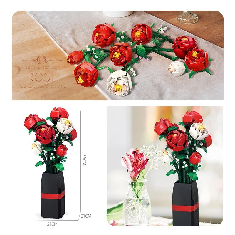 Buildable Red Rose Bouquet Model Kit (818 pcs)